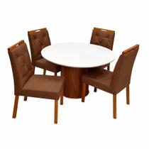 Mesa de Jantar Dara 110cm Redonda com Vidro e 4 Cadeiras Jasmim em Veludo Estofadas Lj Móveis Cor Cinamomo Off White com Tecido Marrom Mesa de Jantar Dara 110cm Redonda com Vidro e 4 Cadeiras Jasmim em Veludo Estofadas Lj Móveis Cor Cinamomo Off White com Tecido Marrom