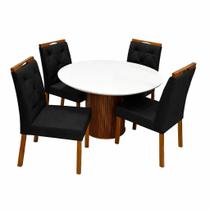 Mesa de Jantar Dara 110cm Redonda com Vidro e 4 Cadeiras Jasmim em Veludo Estofadas Lj Móveis Cor Cinamomo Off White com Tecido Preto Mesa de Jantar Dara 110cm Redonda com Vidro e 4 Cadeiras Jasmim em Veludo Estofadas Lj Móveis Cor Cinamomo Off White com Tecido Preto