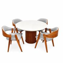 Mesa de Jantar Dara 110cm Redonda com Vidro e 4 Cadeiras Perola em Linho Madeira Lj Móveis Cor Cinamomo Off White com Tecido Cinza Mesa de Jantar Dara 110cm Redonda com Vidro e 4 Cadeiras Perola em Linho Madeira Lj Móveis Cor Cinamomo Off White com Tecido Cinza