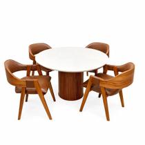 Mesa de Jantar Dara 110cm Redonda com Vidro e 4 Cadeiras Perola em material sintético Madeira Lj Móveis Cor Cinamomo Off White com Tecido Marrom Mesa de Jantar Dara 110cm Redonda com Vidro e 4 Cadeiras Perola em material sintético Madeira Lj Móveis Cor Cinamomo Off White com Tecido Marrom
