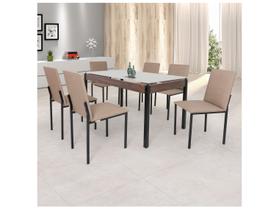 Mesa de Jantar de Aço com Madeira e Tampo de Vidro 6 Cadeiras Retangular Ciplafe Panamá Mesa de Jantar de Aço com Madeira e Tampo de Vidro 6 Cadeiras Retangular Ciplafe Panamá