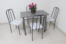 Mesa de Jantar de cozinha com 4 Cadeiras tampo Granito verdadeiro M-RI 1.00m em aço cor Craqueada POP assento Flores branco