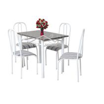 Mesa de Jantar de cozinha com 4 Cadeiras tampo Granito verdadeiro Madrid 1.00m em aço cor Branca - Ql. AÇo