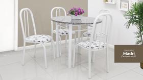 Mesa de Jantar de cozinha com 4 Cadeiras tampo redonda Granito verdadeiro Madrid 90cm em aço Branca brilho