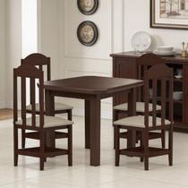 Mesa de Jantar de Madeira Maciça com 4 Cadeiras Estofadas