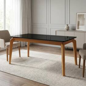 Mesa de Jantar de Madeira Maciça com Tampo MDF e Vidro Petra 160x90cm Preto - Kappesberg Mesa de Jantar de Madeira Maciça com Tampo MDF e Vidro Petra 160x90cm Preto - Kappesberg
