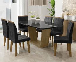 Mesa de Jantar Diamante com 6 Cadeiras Cinamomo Black com Aveludado Preto Pés Oblongo - RV Móveis