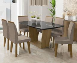 Mesa de Jantar Diamante com 6 Cadeiras Cinamomo Black com Pena Caramelo - RV Móveis