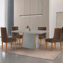 Mesa De Jantar Diane 120cm Tampo Mdf Vidro 4 Cadeiras Lisboa Moderna Veludo Marrom Off White Naturale Serigrafia