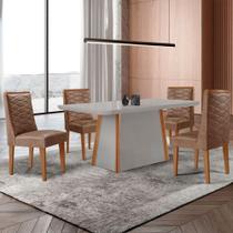 Mesa De Jantar Diane 120cm Tampo Mdf Vidro 4 Cadeiras Safira Moderna Tork Naturale Serigrafia Com Vidro