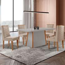 Mesa De Jantar Diane 120cm Tampo Mdf Vidro 4 Cadeiras Safira Veludo Creme Off White Naturale Com Vidro