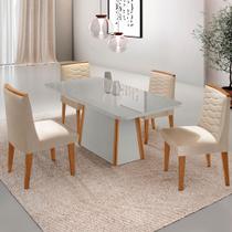 Mesa de Jantar Diane 120cm Tampo MDF Vidro com 4 Cadeiras Eloise Moderna Mobília Mesa de Jantar Diane 120cm Tampo MDF Vidro com 4 Cadeiras Eloise Moderna Mobília