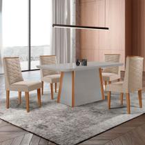 Mesa de Jantar Diane 120cm Tampo MDF Vidro com 4 Cadeiras Safira Moderna Mobília