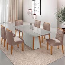 Mesa De Jantar Diane 180cm Mdf Vidro Com 6 Cadeiras Moderna Linho Capuccino Off White Naturale Serigrafia Mesa De Jantar Diane 180cm Mdf Vidro Com 6 Cadeiras Moderna Linho Capuccino Off White Naturale Serigrafia