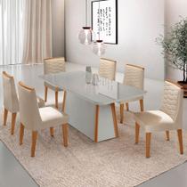 Mesa De Jantar Diane 180cm Mdf Vidro Com 6 Cadeiras Moderna Veludo Creme Off White Naturale Serigrafia Mesa De Jantar Diane 180cm Mdf Vidro Com 6 Cadeiras Moderna Veludo Creme Off White Naturale Serigrafia