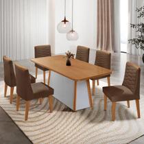 Mesa De Jantar Diane 180cm Tampo Mdf Lam 6 Cadeiras Eloise Moderna Veludo Marrom Naturale Off White