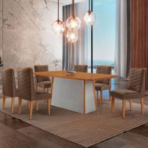 Mesa De Jantar Diane 180cm Tampo Mdf Lam 6 Cadeiras Safira Moderna Veludo Marrom Naturalle Off White Mesa De Jantar Diane 180cm Tampo Mdf Lam 6 Cadeiras Safira Moderna Veludo Marrom Naturalle Off White