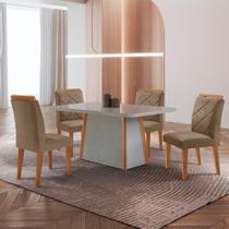 Mesa De Jantar Diane E 4 Cadeiras Melissa Moderna Mo... Veludo Capuccino/off/nat/serig Off Com Vidro