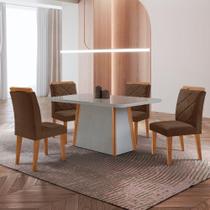 Mesa De Jantar Diane E 4 Cadeiras Melissa Moderna Mobilia Veludo Marrom/off/nat/serig Off Com Vidro Mesa De Jantar Diane E 4 Cadeiras Melissa Moderna Mobilia Veludo Marrom/off/nat/serig Off Com Vidro