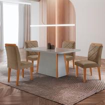Mesa de Jantar Diane Tampo 120cm MDF Vidro Canto Copo e 4 Cadeiras Melissa Moderna Mobilia Mesa de Jantar Diane Tampo 120cm MDF Vidro Canto Copo e 4 Cadeiras Melissa Moderna Mobilia