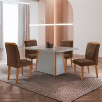 Mesa de Jantar Diane Tampo 120cm MDF Vidro Canto Copo e 4 Cadeiras Melissa Moderna Mobilia Mesa de Jantar Diane Tampo 120cm MDF Vidro Canto Copo e 4 Cadeiras Melissa Moderna Mobilia