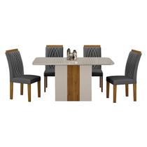 Mesa de Jantar Doha 120x80 Off White Decor Off com 4 Cadeiras Freijó Joli Chumbo Leifer Móveis