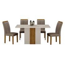 Mesa de Jantar Doha 120x80 Reto Off White Decor Off com 4 Cadeiras Freijó Joli Camurça Leifer Móveis