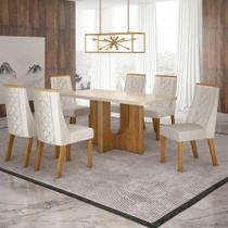 Mesa de Jantar Dora 160x80 Vidro 40 mm Cinamomo Off White com kit 6 cadeiras Veludo Palha - Valdemóveis Mesa de Jantar Dora 160x80 Vidro 40 mm Cinamomo Off White com kit 6 cadeiras Veludo Palha - Valdemóveis