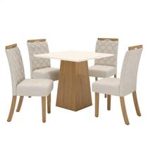 Mesa De Jantar Dora 90cm Canto Reto Sem Vidro Nature Off White Com 4 Cadeiras Bella Linho - Henn Mesa De Jantar Dora 90cm Canto Reto Sem Vidro Nature Off White Com 4 Cadeiras Bella Linho - Henn