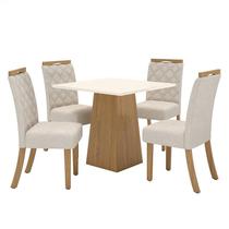 Mesa de Jantar Dora 90cm Canto Reto sem Vidro Nature Off White com 4 Cadeiras Bella Linho - Henn