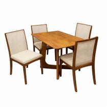 Mesa de Jantar Dubai Flex 120x80cm Sem Vidro e 4 Cadeiras Lara Kappesberg em Linho Madeira Cel Móveis Cor Cinamomo com Tecido Bege Mesa de Jantar Dubai Flex 120x80cm Sem Vidro e 4 Cadeiras Lara Kappesberg em Linho Madeira Cel Móveis Cor Cinamomo com Tecido Bege