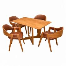Mesa de Jantar Dubai Flex 120x80cm Sem Vidro e 4 Cadeiras Perola em material sintético Marrom Madeira Cel Móveis Mesa de Jantar Dubai Flex 120x80cm Sem Vidro e 4 Cadeiras Perola em material sintético Marrom Madeira Cel Móveis