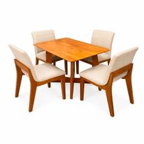 Mesa de Jantar Dubai Flex 120x80cm Sem Vidro e 4 Cadeiras Sofia em Linho Bege Madeira Cel Móveis