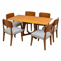 Mesa de Jantar Dubai Flex 160x80cm Sem Vidro e 6 Cadeiras Barcelona em Linho Madeira Cel Móveis Cor Cinamomo com Tecido Cinza Mesa de Jantar Dubai Flex 160x80cm Sem Vidro e 6 Cadeiras Barcelona em Linho Madeira Cel Móveis Cor Cinamomo com Tecido Cinza