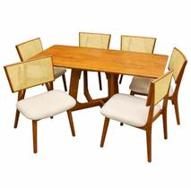 Mesa de Jantar Dubai Flex 160x80cm Sem Vidro e 6 Cadeiras Livia em Linho Bege Madeira Cel Móveis Mesa de Jantar Dubai Flex 160x80cm Sem Vidro e 6 Cadeiras Livia em Linho Bege Madeira Cel Móveis