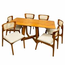 Mesa de Jantar Dubai Flex 160x80cm Sem Vidro e 6 Cadeiras New Viena em Linho Madeira Cel Móveis Cor Cinamomo com Tecido Bege Mesa de Jantar Dubai Flex 160x80cm Sem Vidro e 6 Cadeiras New Viena em Linho Madeira Cel Móveis Cor Cinamomo com Tecido Bege