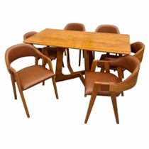 Mesa de Jantar Dubai Flex 160x80cm Sem Vidro e 6 Cadeiras Perola em material sintético Madeira Cel Móveis Cor Cinamomo com Tecido Marrom Mesa de Jantar Dubai Flex 160x80cm Sem Vidro e 6 Cadeiras Perola em material sintético Madeira Cel Móveis Cor Cinamomo com Tecido Marrom