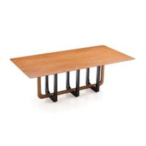 Mesa de Jantar Dylan Tampo e Base Cinamomo Detalhe em Laca Preta 220cm - 77407 Mesa de Jantar Dylan Tampo e Base Cinamomo Detalhe em Laca Preta 220cm - 77407