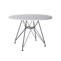 Mesa de Jantar Eames Eiffel Redonda 110cm Madeira Branca com Base Ferro Preto