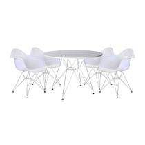 Mesa de Jantar Eames Eiffel Redonda Branca 90cm com 4 Poltronas Brancas Ferro Branco Mesa de Jantar Eames Eiffel Redonda Branca 90cm com 4 Poltronas Brancas Ferro Branco