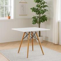 Mesa de Jantar Eiffel 70cm Quadrada Branca Pés Palito Madeira Estilo Retrô Moderna