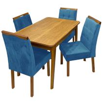 Mesa de Jantar Elegance 120x80 SEM Vidro 4 Cadeiras Nicole JCM Cor Cinamomo Azul - Estrela Móveis