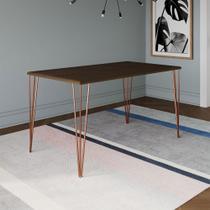 Mesa de Jantar Elen 140x80cm Tampo Amêndoa com Base Cobre