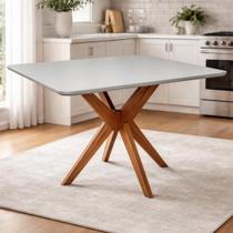 Mesa de Jantar Elisa 116x80 Tampo Vidro Off White Madeira Cinamomo Mesa de Jantar Elisa 116x80 Tampo Vidro Off White Madeira Cinamomo