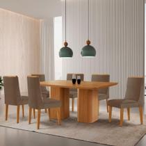 Mesa De Jantar Eloise 180cm Tampo Mdf 6 Cadeiras Lisboa Veludo Capuccino/naturalle Mesa De Jantar Eloise 180cm Tampo Mdf 6 Cadeiras Lisboa Veludo Capuccino/naturalle