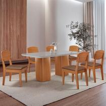 Mesa De Jantar Eloise 180cm Tampo Mdf 6 Cadeiras Moderna Tork /nat/off/serig. Off