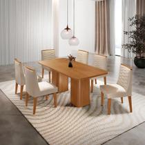 Mesa De Jantar Eloise 180cm Tampo MDF Com 6 Cadeira Moderna Veludo Creme Naturale Mesa De Jantar Eloise 180cm Tampo MDF Com 6 Cadeira Moderna Veludo Creme Naturale
