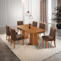 Mesa De Jantar Eloise 180cm Tampo MDF Com 6 Cadeira Moderna Veludo Marrom Naturalle Mesa De Jantar Eloise 180cm Tampo MDF Com 6 Cadeira Moderna Veludo Marrom Naturalle