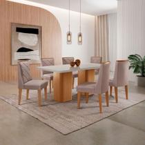 Mesa De Jantar Eloise 180cm Tampo MDF Com Vidro 6 Cadeiras Linho Capuccino Off White Naturale Mesa De Jantar Eloise 180cm Tampo MDF Com Vidro 6 Cadeiras Linho Capuccino Off White Naturale