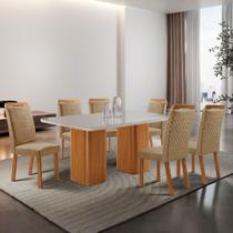 Mesa de Jantar Eloise 180cm Tampo MDF Vidro Canto Copo com 6 Cadeiras Aline Mesa de Jantar Eloise 180cm Tampo MDF Vidro Canto Copo com 6 Cadeiras Aline